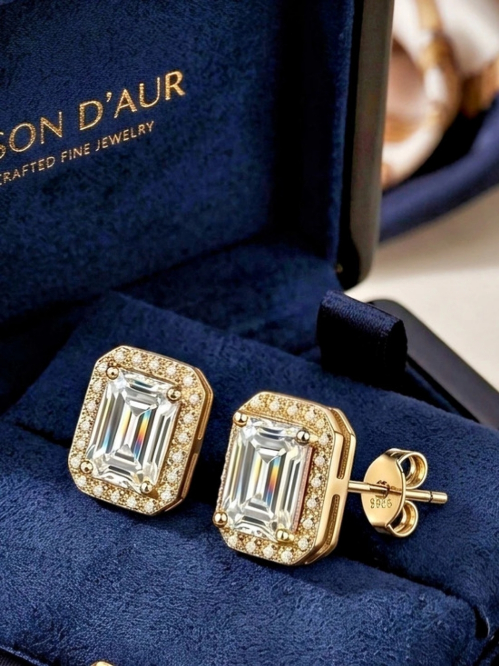 Moissanite 1 CTW Emerald Cut Stud Earrings - Gold